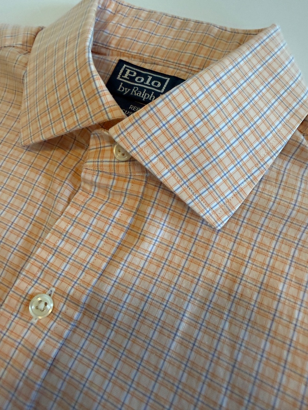 Polo by Ralph Lauren Regent Custom Fit Dress Shirt – Men’s 15.5 – Peach & Blue